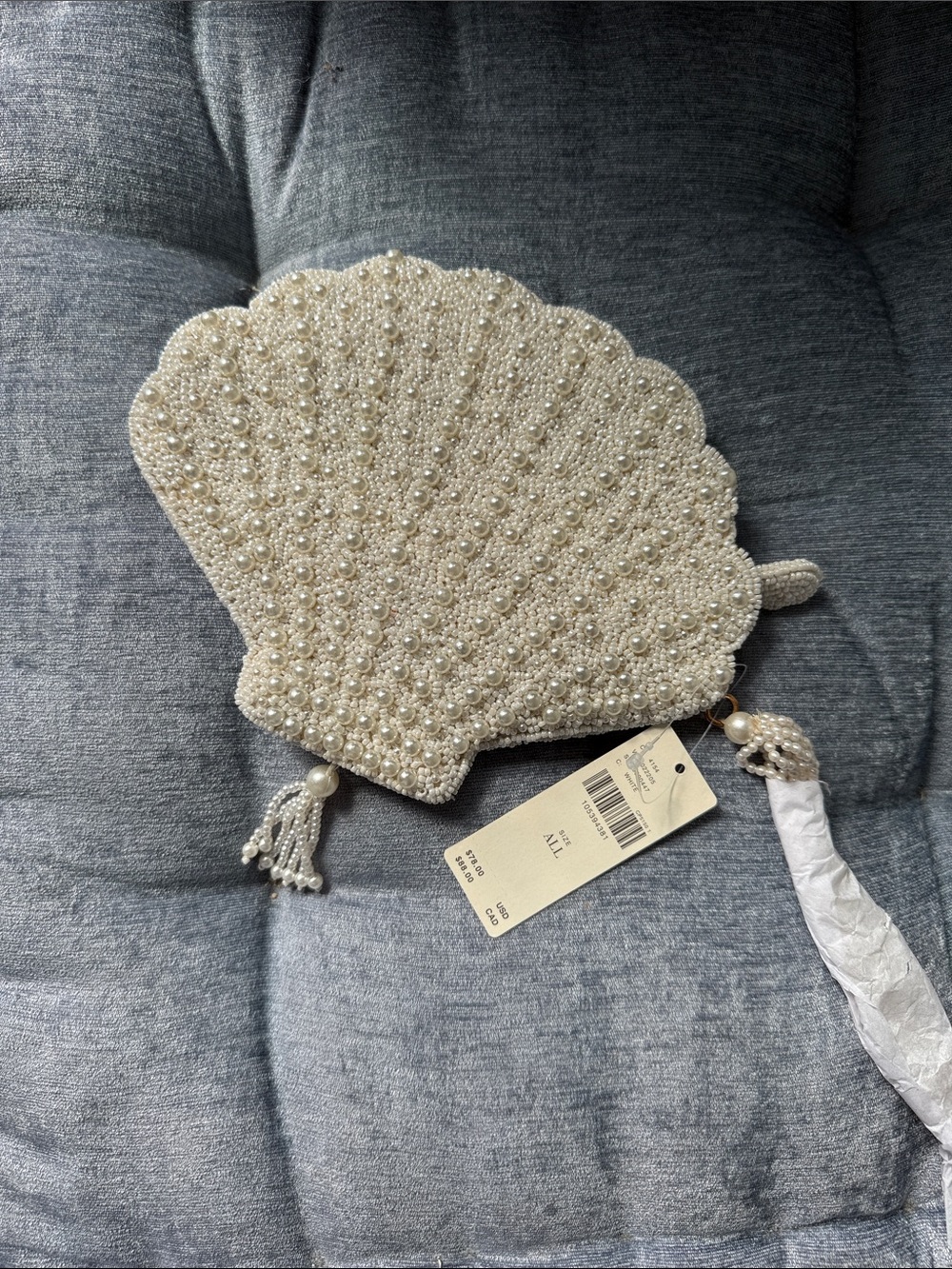 Anthropologie Celandine Pearl-Embellished Shell Clutch in Peals Cream beaded